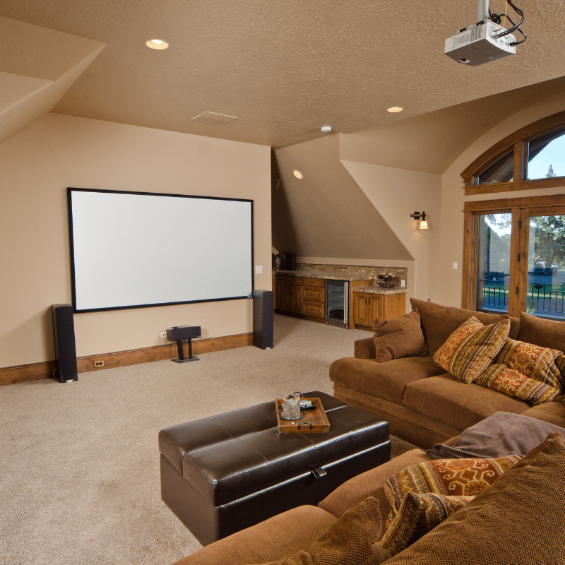 Home theater Room With Surround Sound and Projector